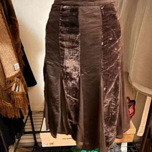 WD.NY Rich Brown Silk Velvet A-Line Skirt